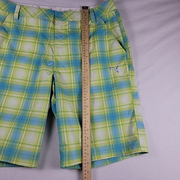 Puma Performance Golf Shorts Blue Yellow Plaid 36x11 Lightweight Quick Dry‎ - Picture 8 of 10